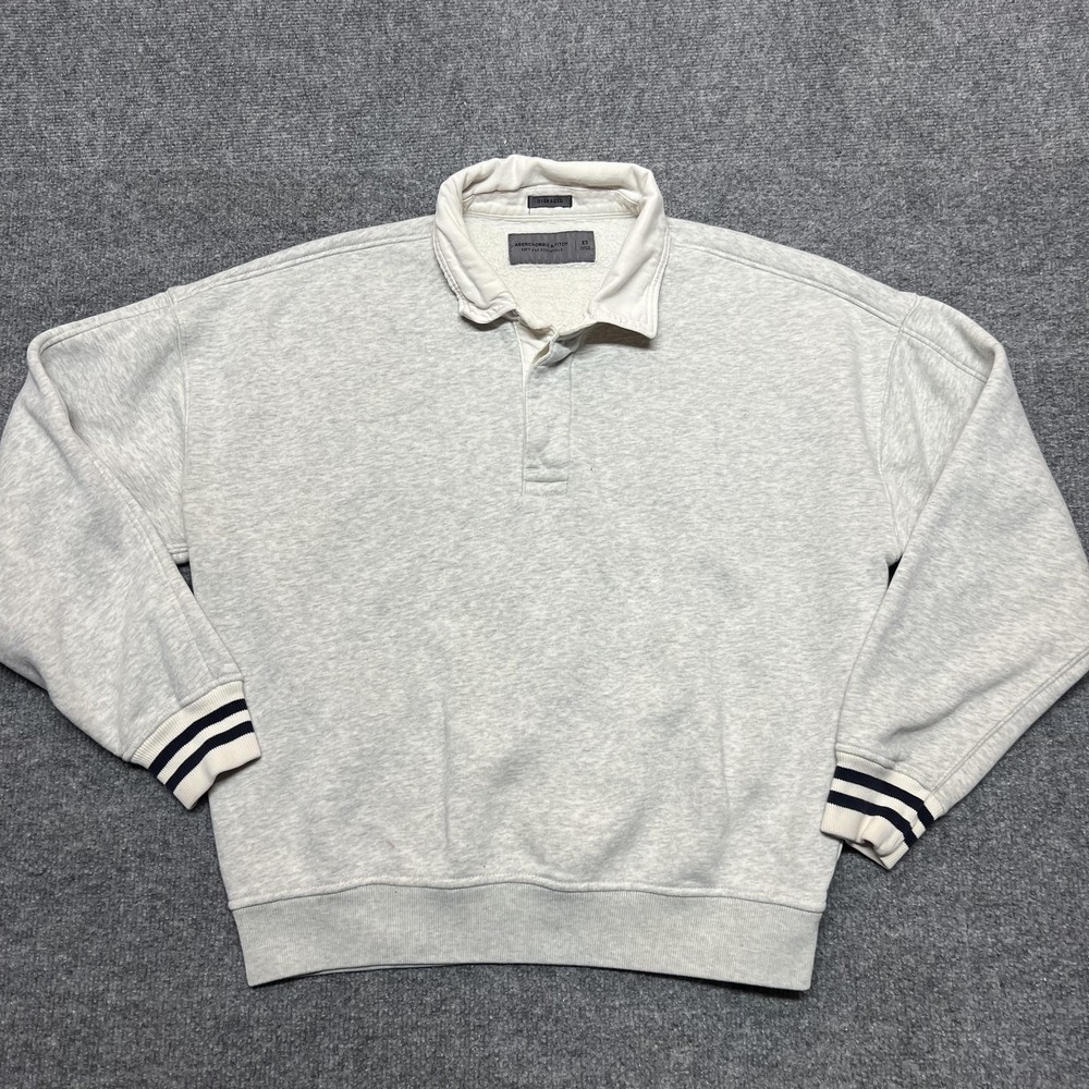Abercrombie & Fitch Sweatshirt Mens XS Gray Fleece Henley Oversized Striped Cuff
